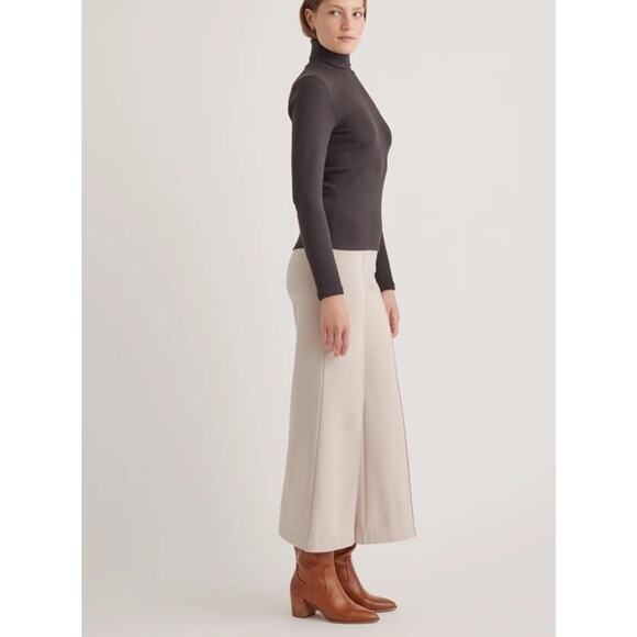 Quince Women’s LARGE Ecru Ultra-Stretch Ponte Super Wide Leg Ankle Pants - Picture 5 of 13